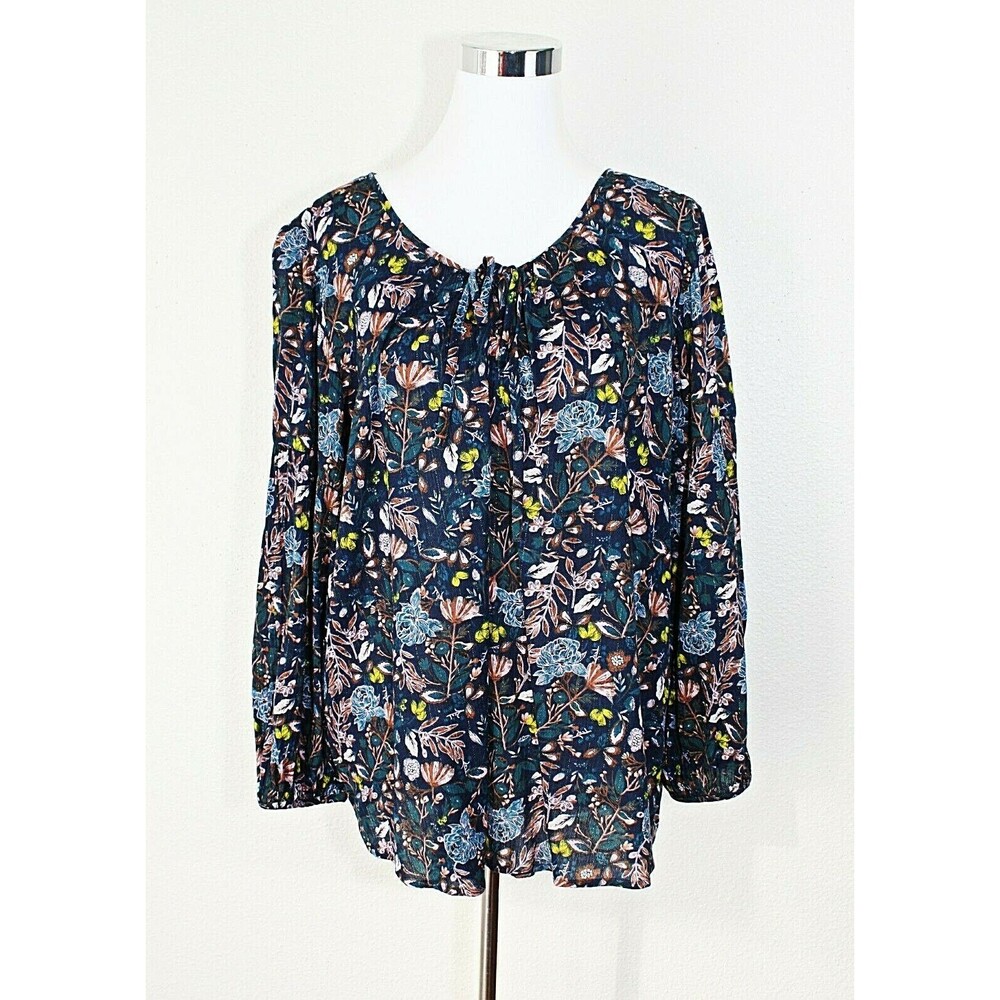 CASLON Top Blouse Sz. 1X  Peasant Cottagecore LS Multicolor Floral Fairy BOHO 03